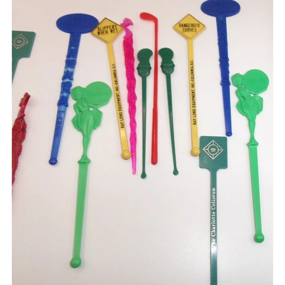 Vtg Lot of 18 Swizzle Sticks Mixed Harrahs Boca Raton Resort Seagrams Sahara +